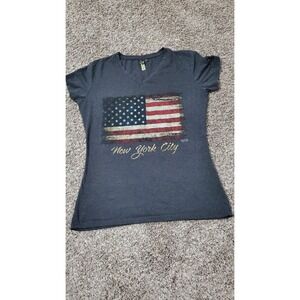 Womens T Shirt Size 2XL Gray Blue Red American Flag New York City  Patriotic